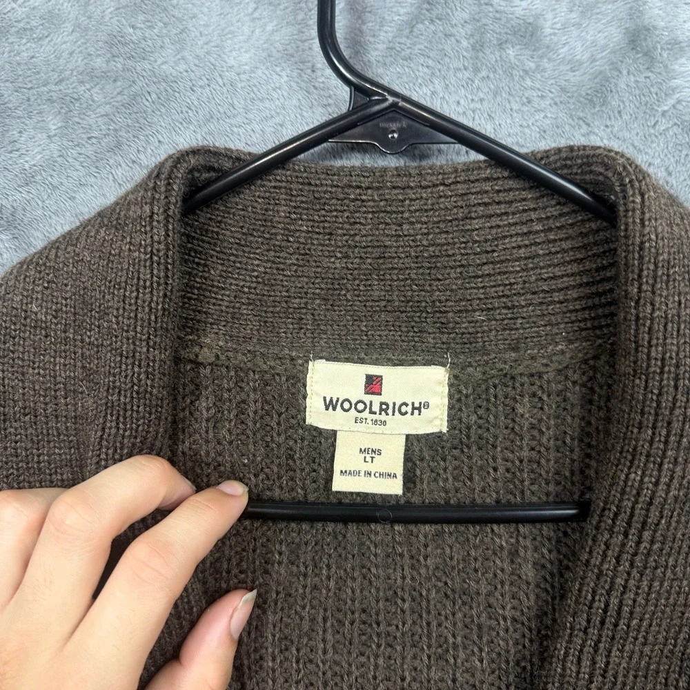 Woolrich Cardigan Sweater Mens LT Brown Wool Shawl Collar Button Front 9005BT